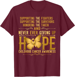 Never giving up Hope childhood cancer awareness T-Shirt - T-Shirt | Maroon