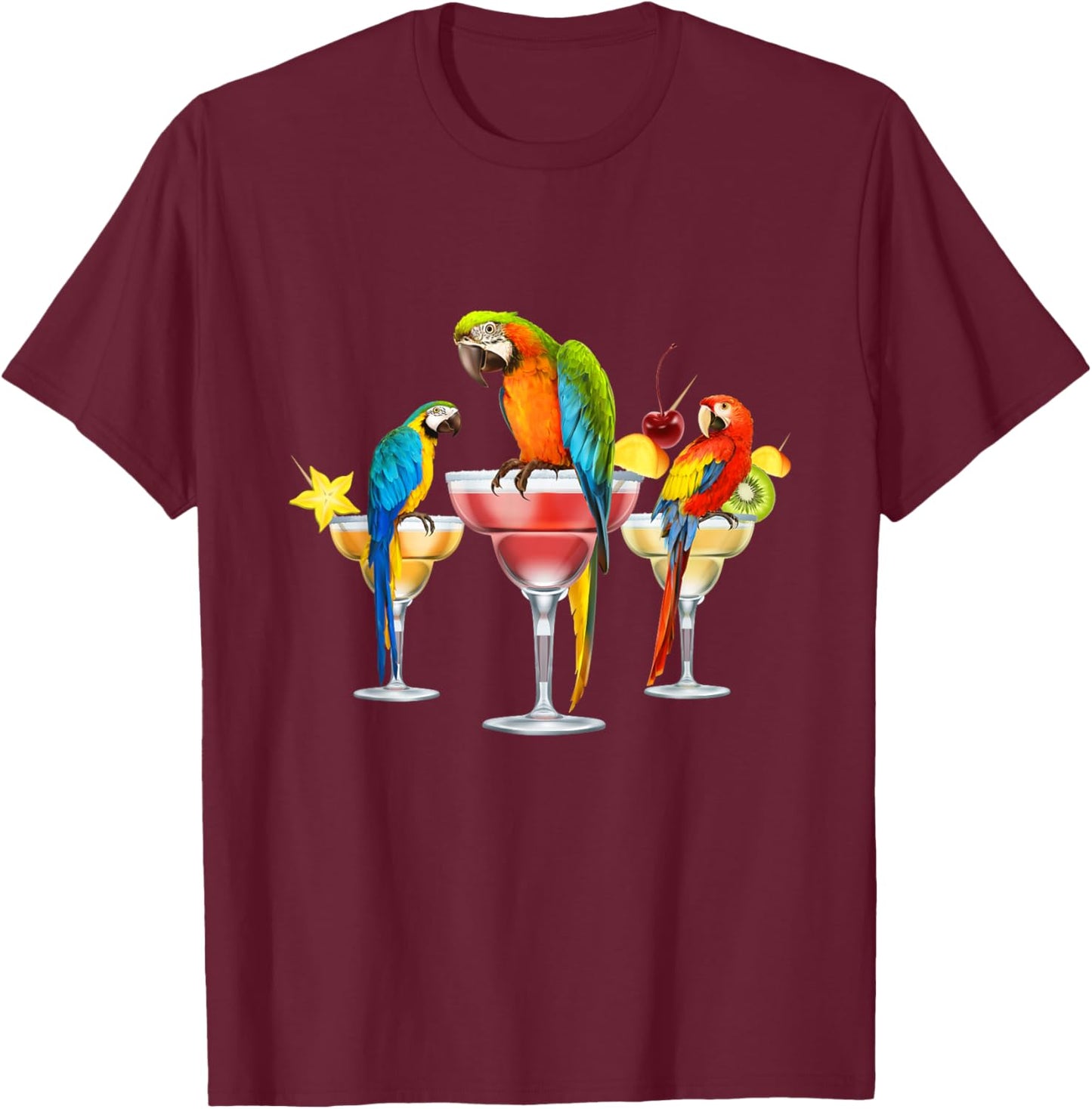 Parrots Drinking Margarita Tropical Birds Vacation Hawaiian T-Shirt - T-Shirt | Maroon