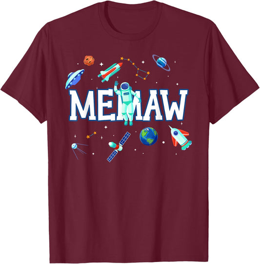Memaw Astronaut Space Family Matching Birthday Party T-Shirt - T-Shirt | Maroon