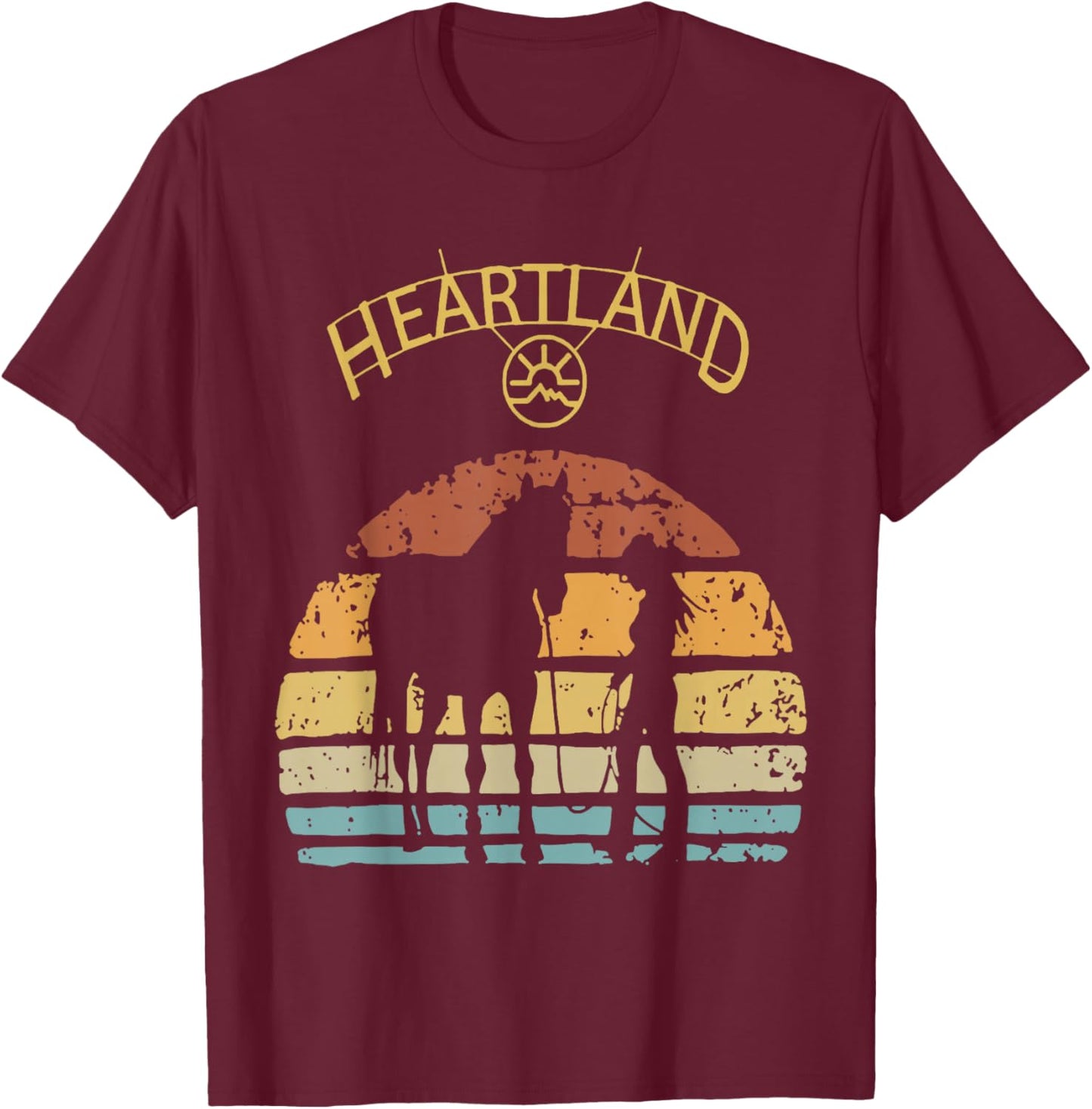 Heartland Retro Vintage Sunset T-Shirt - T-Shirt | Maroon