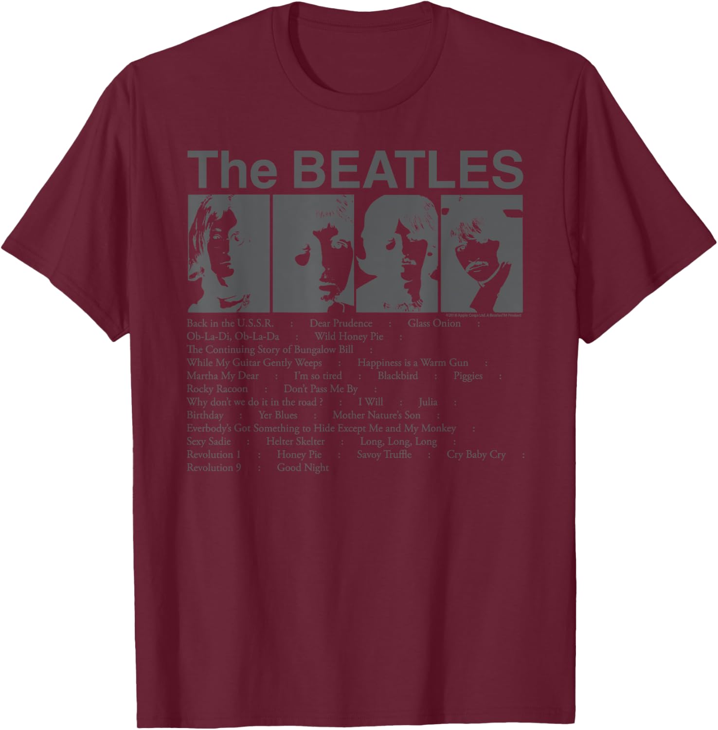 The Beatles - Song List T-Shirt - T-Shirt | Maroon