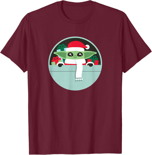 Star Wars The Mandalorian Grogu Loaded with Presents Holiday T-Shirt - T-Shirt | Maroon