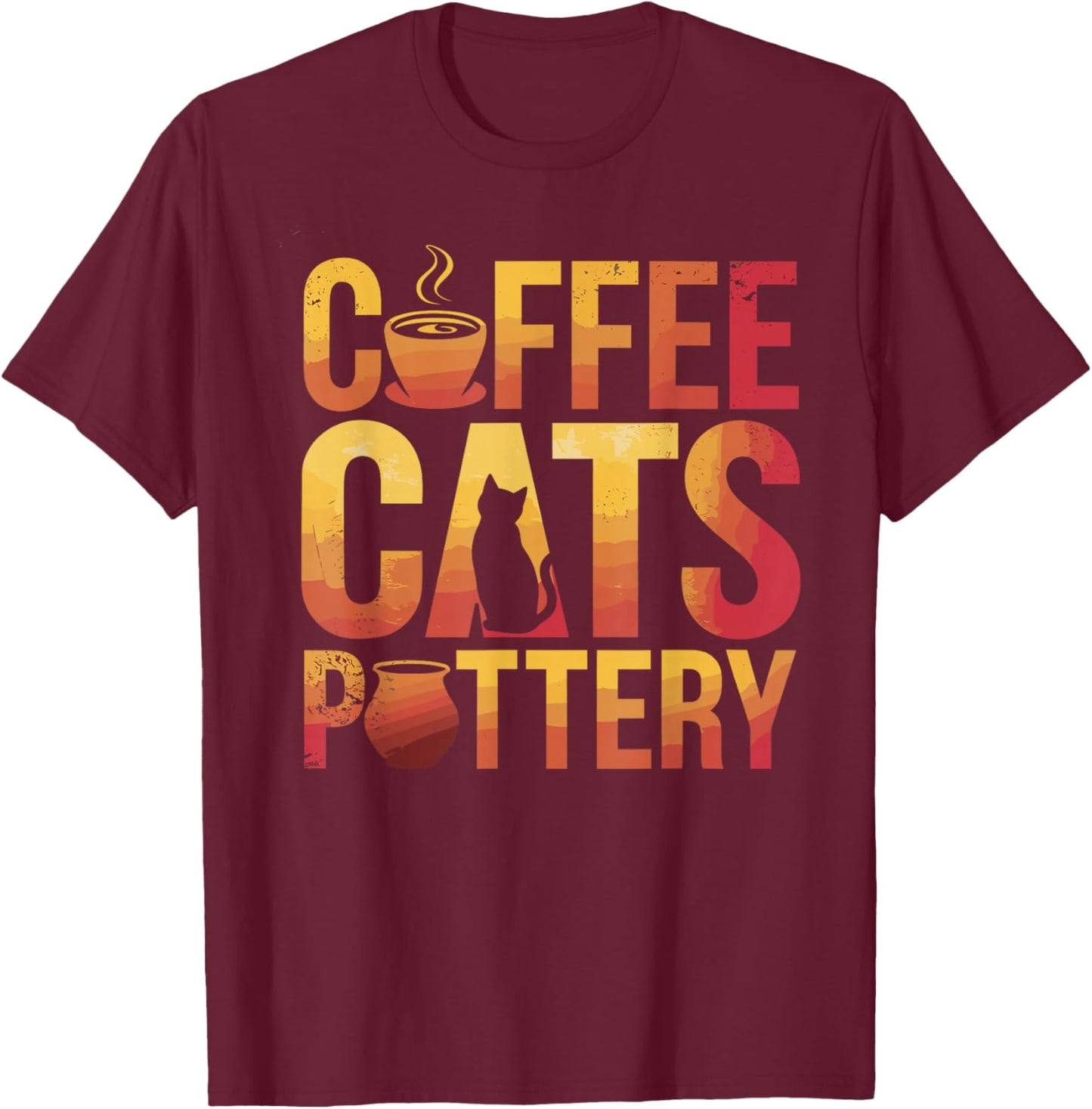 Coffee Cats Pottery Funny Pottery T-Shirt - T-Shirt | Maroon