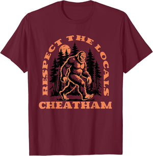 Cheatham Bigfoot Respect the Locals Retro Sasquatch T-Shirt - T-Shirt | Maroon