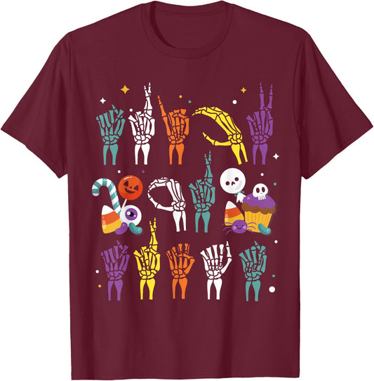 Trick or Treat ASL Hands American Sign Language Halloween T-Shirt - T-Shirt | Maroon