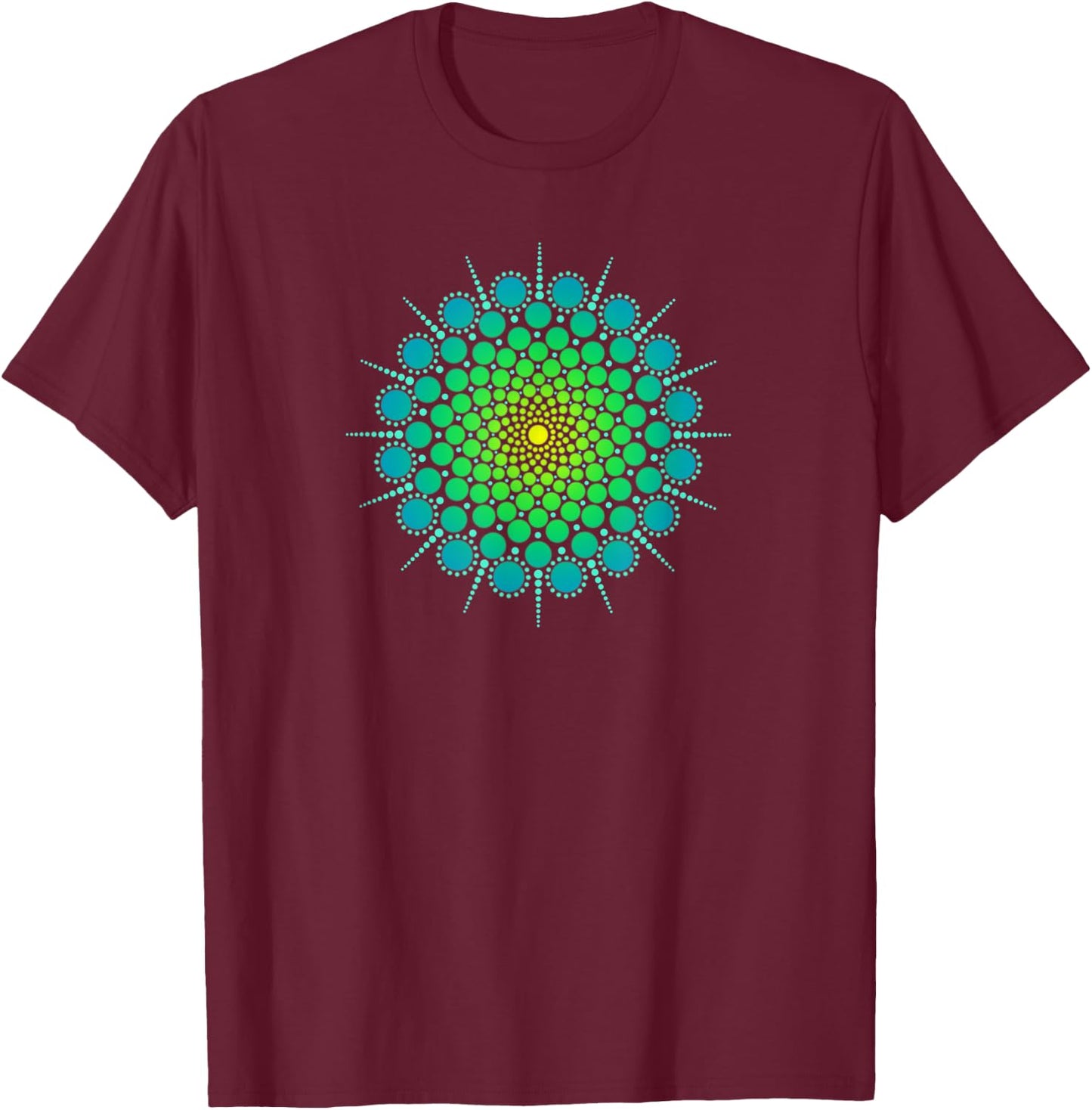 Zen Yoga Meditation Mehndi Dot Mandala Turquoise Blue Green T-Shirt - T-Shirt | Maroon