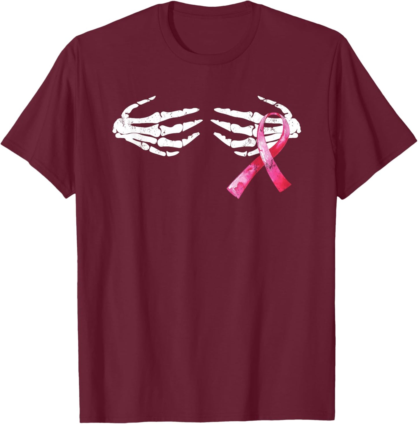 Breast Cancer Awareness Skull Boobs Hand T-Shirt - T-Shirt | Maroon