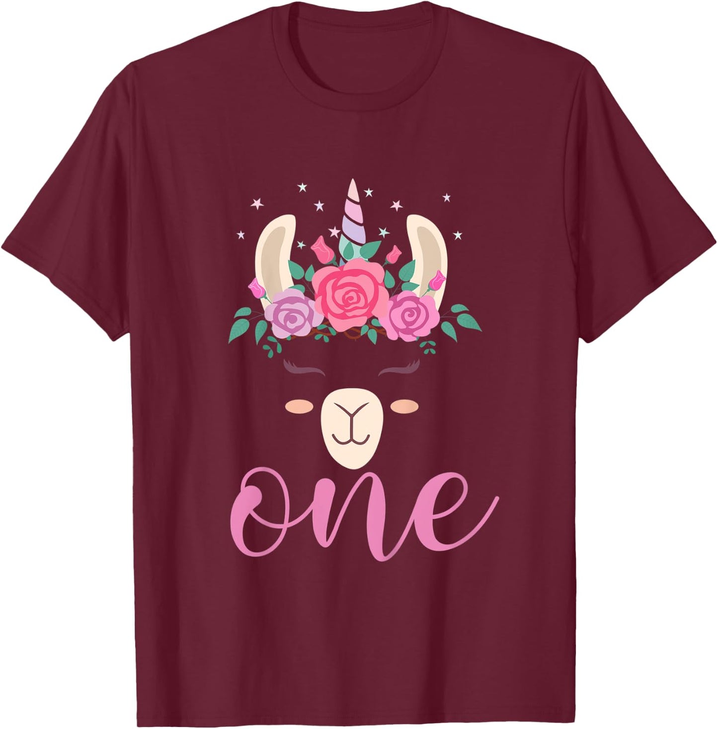 Kids 1 year Old Llamacorn Birthday Party Llama Unicorn 1st Gift T-Shirt - T-Shirt | Maroon