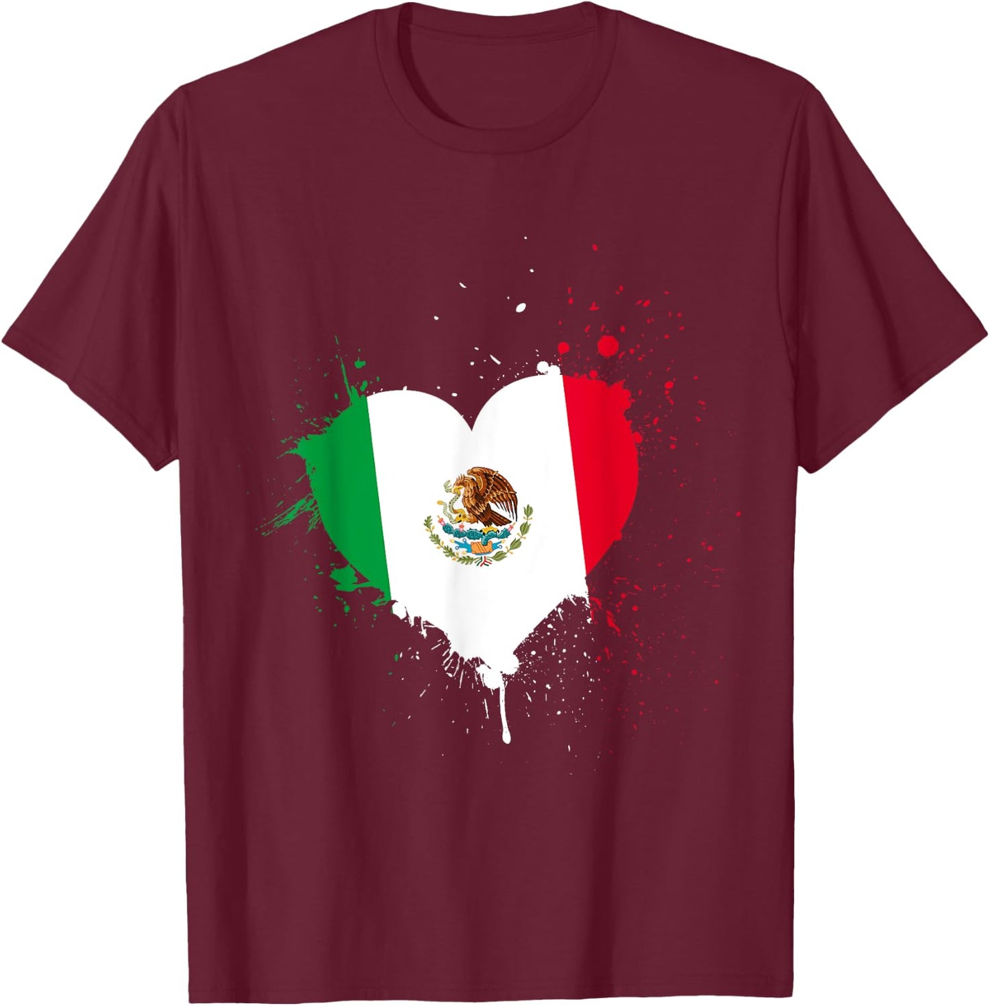 Mexican Flag Heart Viva Mexico T-Shirt - T-Shirt | Maroon