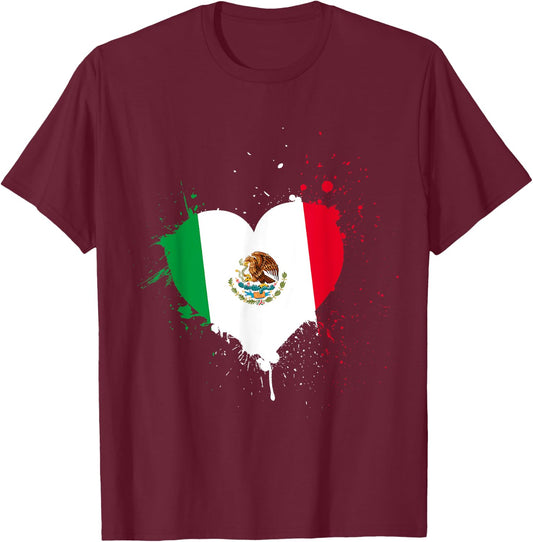 Mexican Flag Heart Viva Mexico T-Shirt - T-Shirt | Maroon
