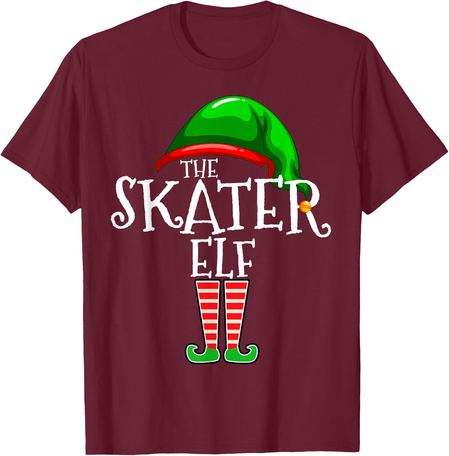 Skater Elf Group Matching Family Christmas Gift Skateboard T-Shirt - T-Shirt | Maroon
