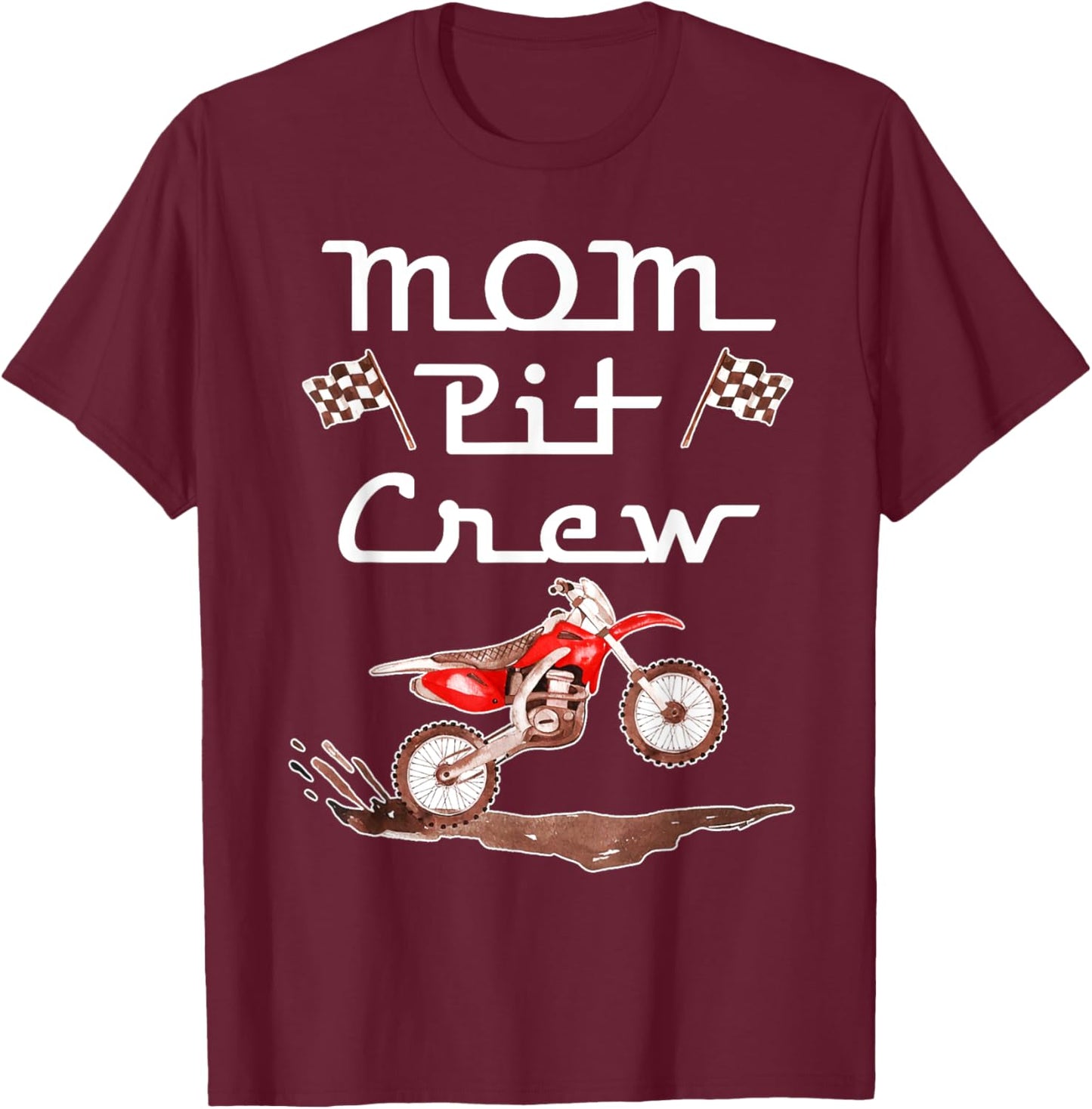 Dirt Bike Birthday Party Racing Family Mom Pit Crew T-Shirt - T-Shirt | Maroon