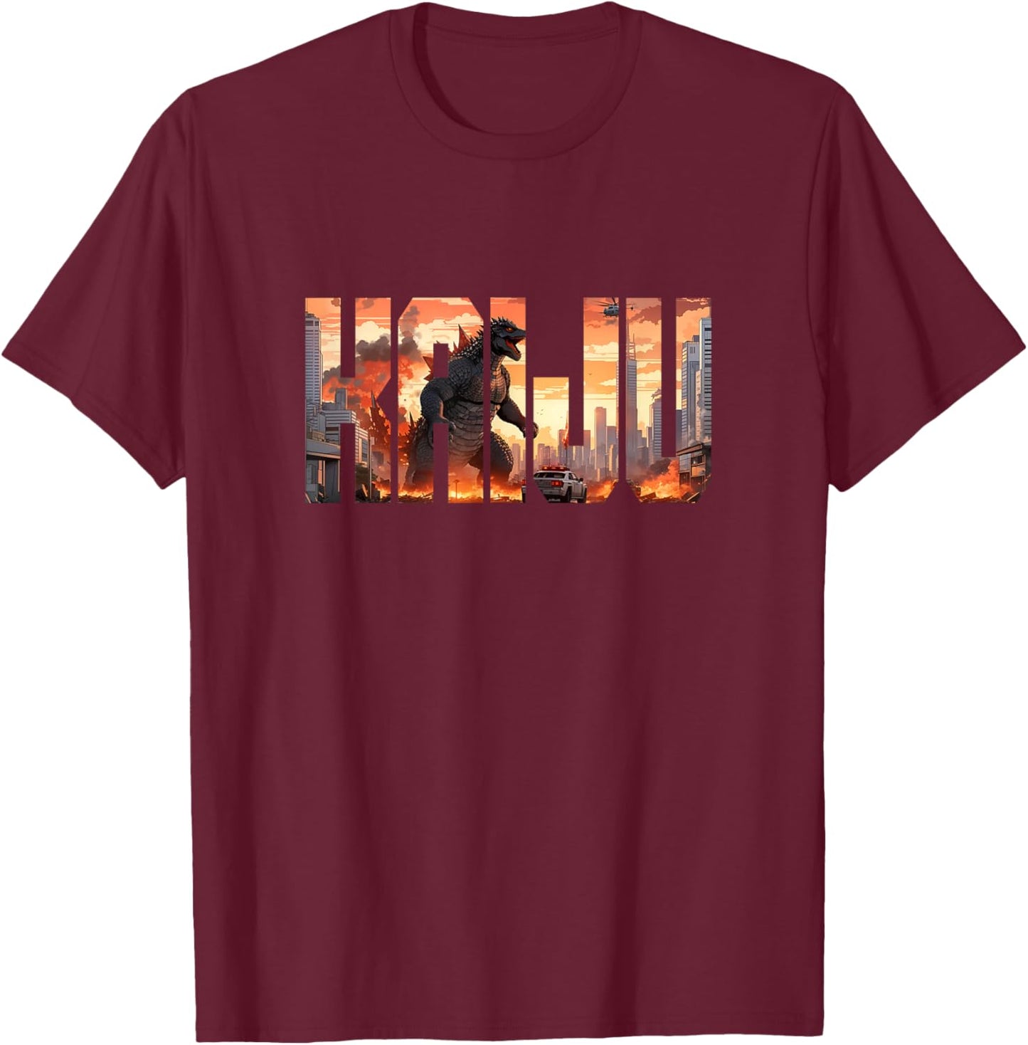 Japanese Kaiju Monster Attacking Tokyo Japan T-Shirt - T-Shirt | Maroon