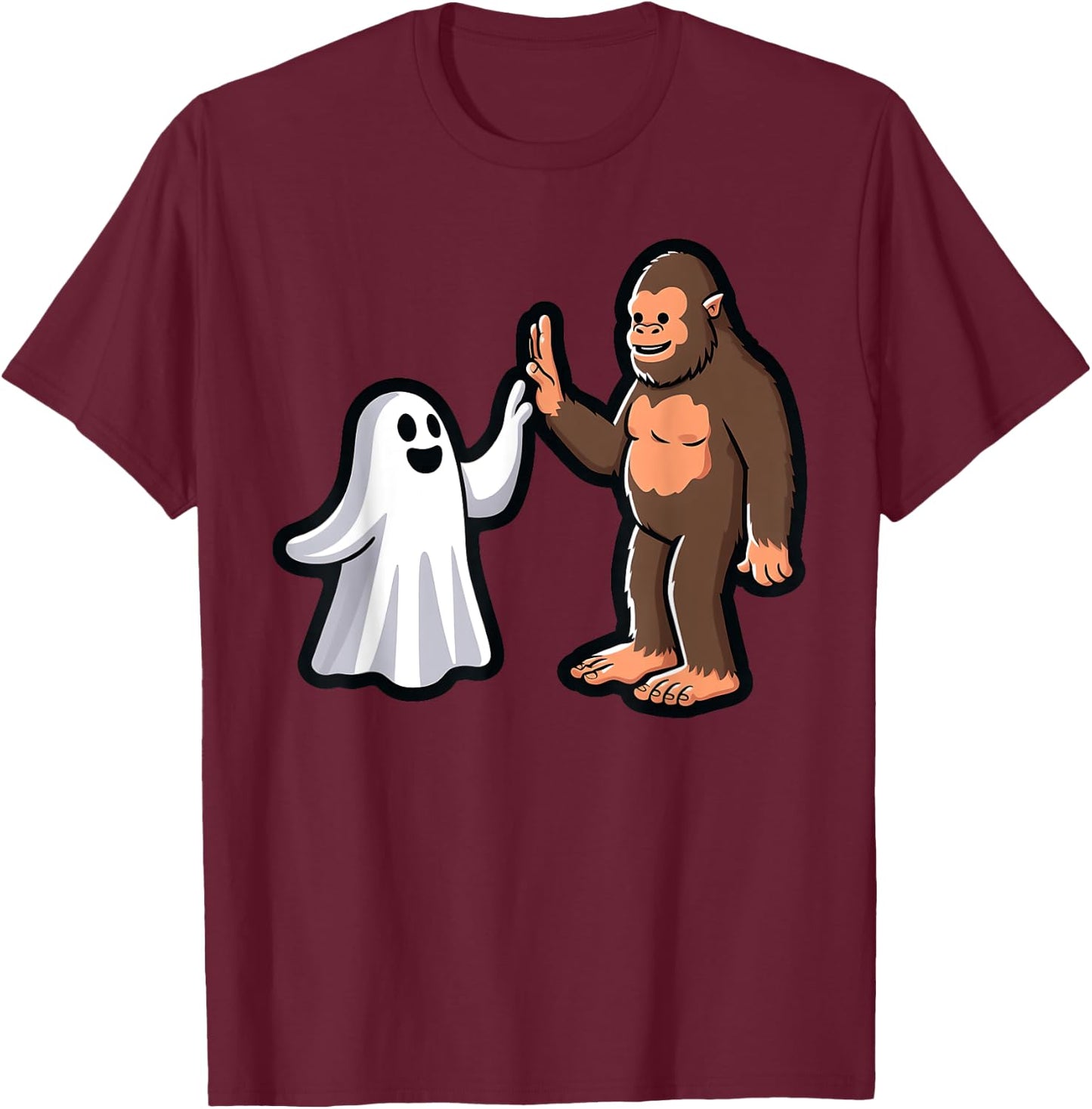 Bigfoot and Ghost High-Five Halloween Toddler Boys Costume T-Shirt - T-Shirt | Maroon