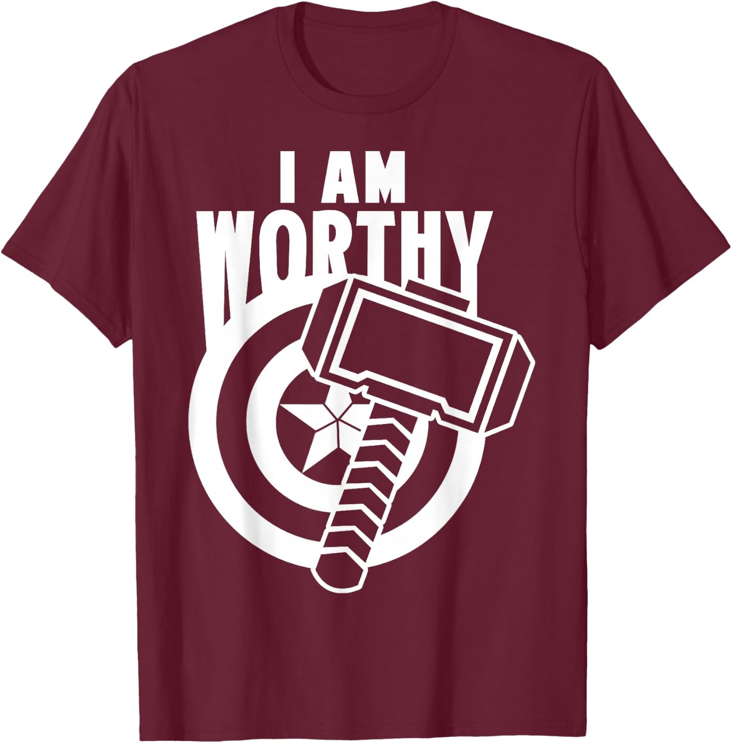 Avengers Endgame Captain America I Am Worthy Mjolnir Shield T-Shirt - T-Shirt | Maroon