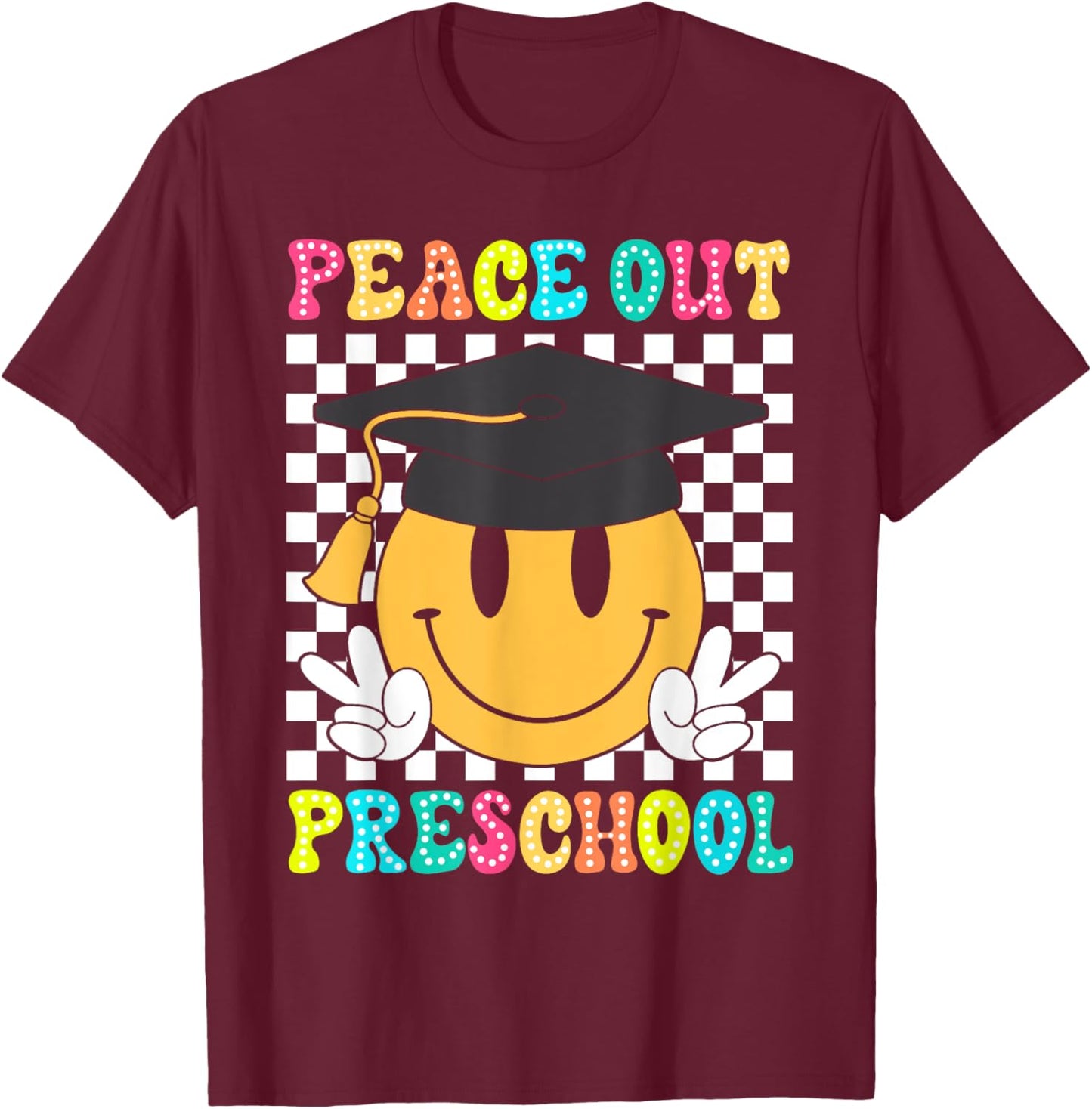 Peace Out Preschool Graduation Class Of 2024 Kid Boy Girl T-Shirt - T-Shirt | Maroon