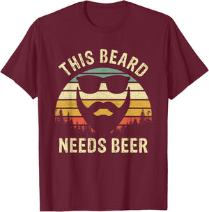 Vintage Dad Husband This Beard Needs Beer Fathers Day Gift T-Shirt - T-Shirt | Maroon