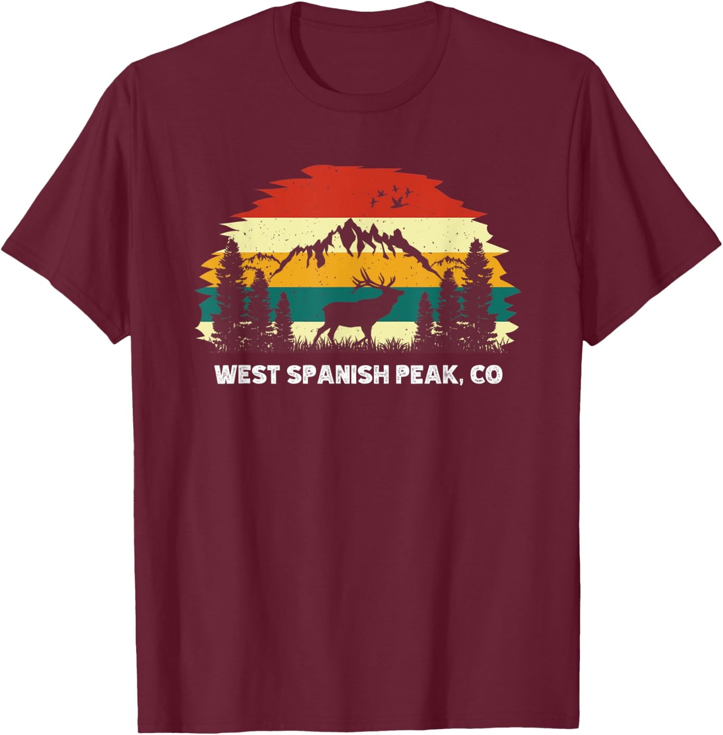West Spanish Peak, CO mountain hiking nature outdoor camping T-Shirt - T-Shirt | Maroon