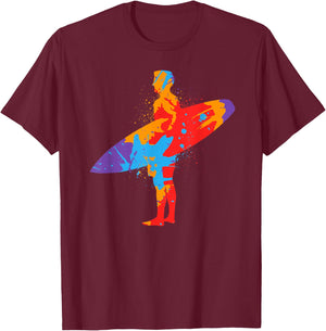 Surf Beach Colorful Surfboard Surfers Boys Men Kids Surfing T-Shirt - T-Shirt | Maroon