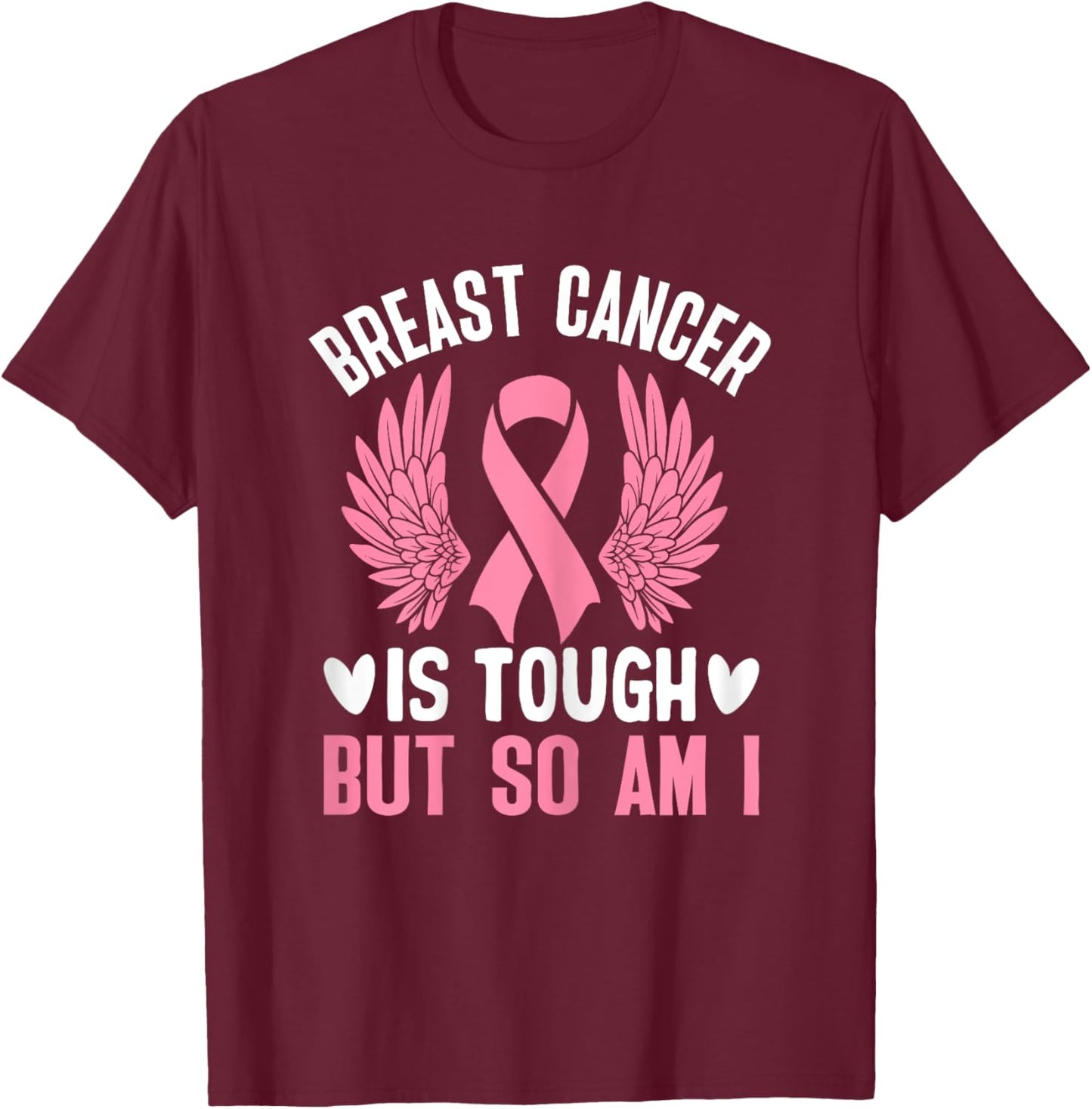 Pink Ribbon Breast Cancer Awareness Breast Cancer Survivor T-Shirt - T-Shirt | Maroon