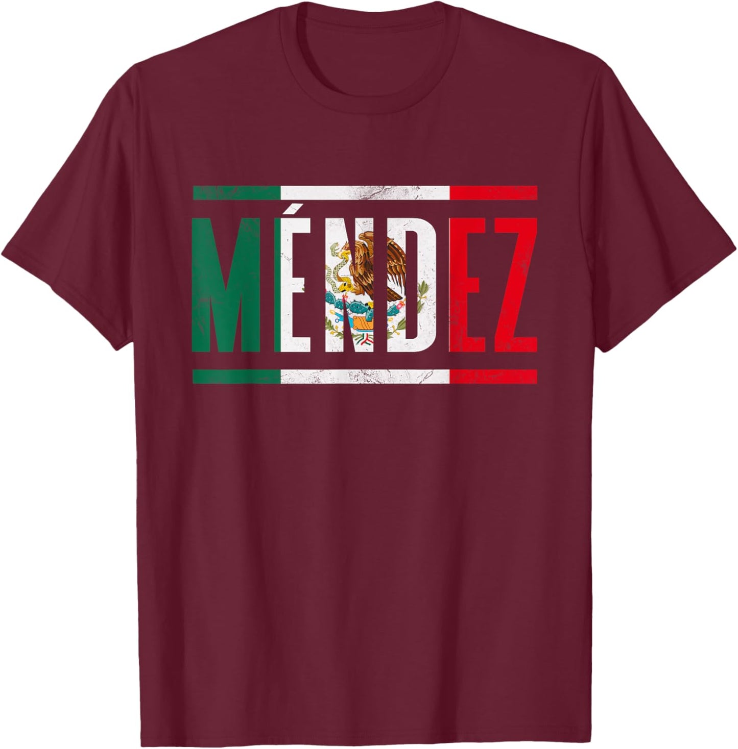 Apellido Méndez con bandera de México T-Shirt - T-Shirt | Maroon