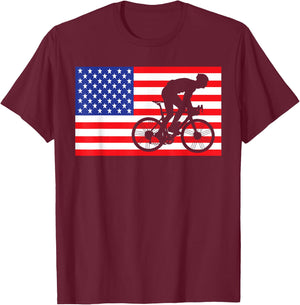 Cycling USA American Flag Bike Cyclist Biker 4th Of July T-Shirt - T-Shirt | Maroon