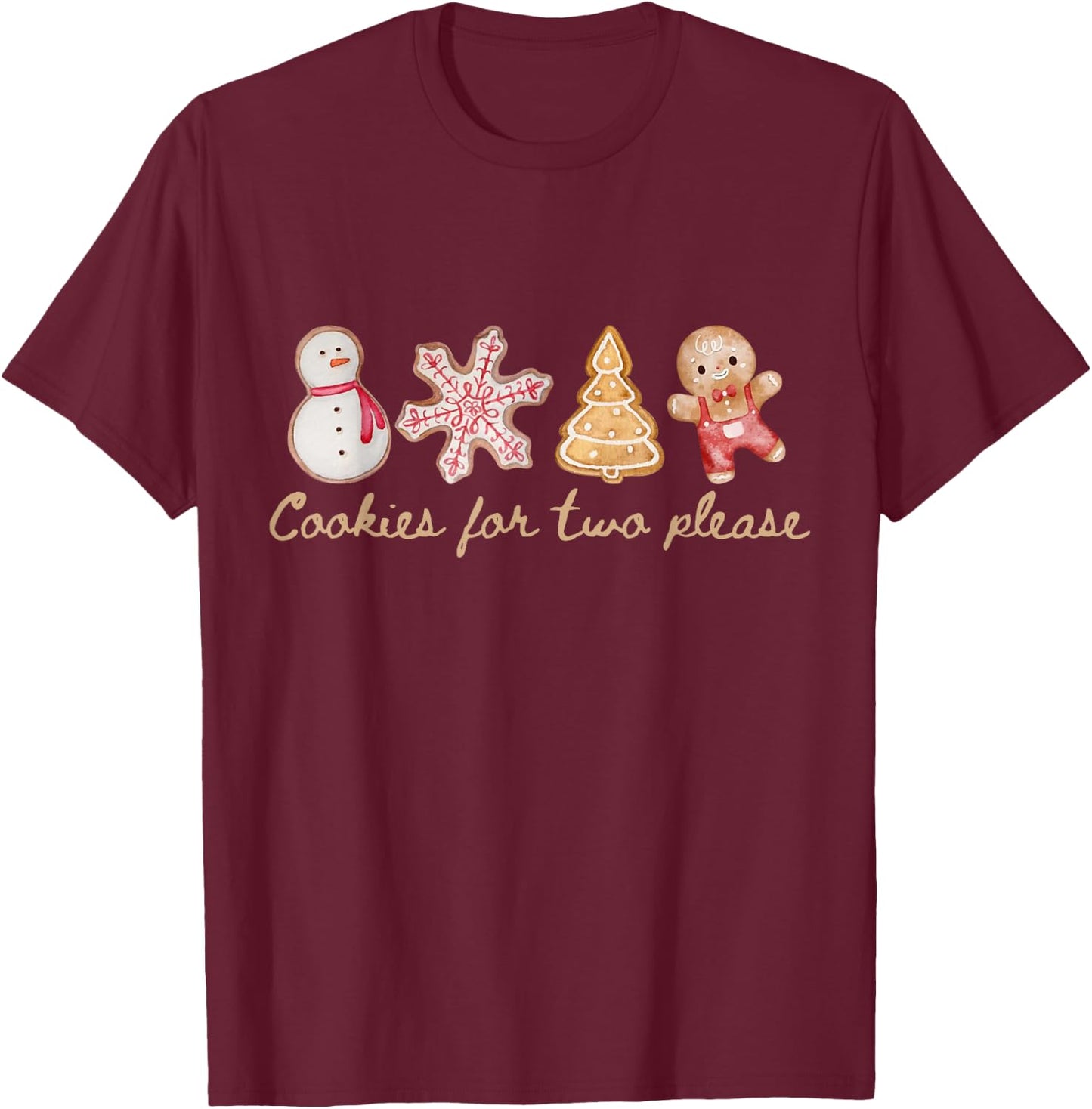 Funny Vintage Cookies For Two Please Pregnancy Mom Christmas T-Shirt - T-Shirt | Maroon