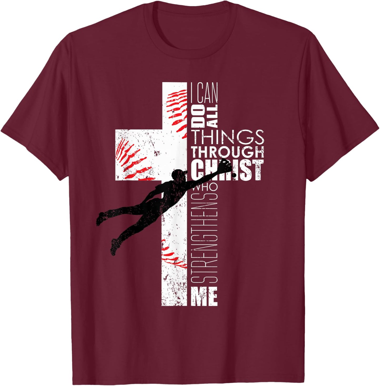 Christian Philippians 4:13 Kids Boys Cross Baseball Graphic T-Shirt - T-Shirt | Maroon