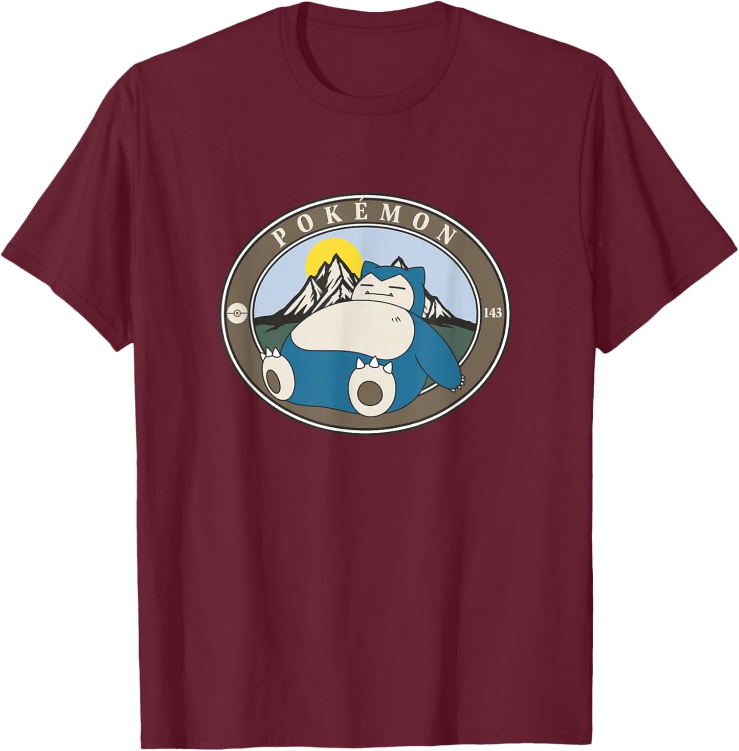 Pokémon 143 Snorlax Sleepy Outdoor Adventures Park Badge T-Shirt - T-Shirt | Maroon