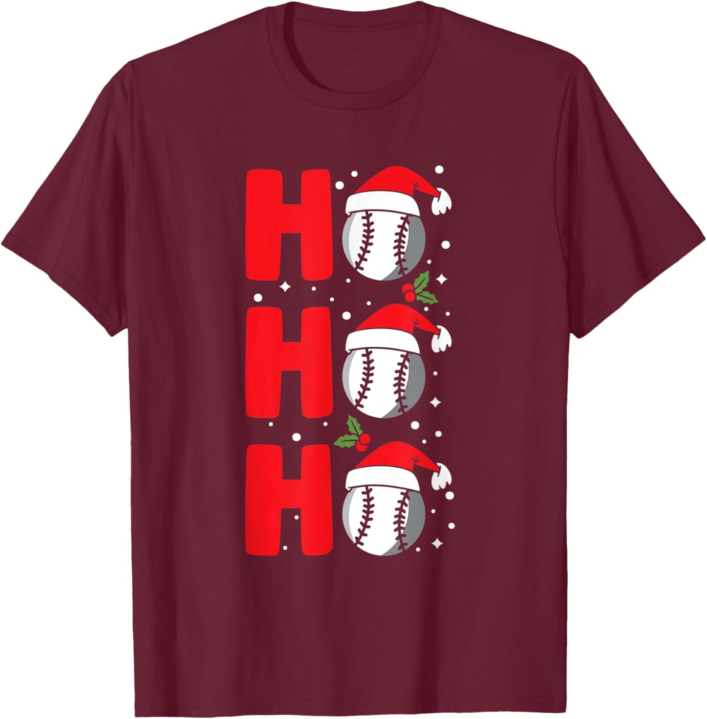 Christmas Ho-Ho-Ho Santa Reindeer Baseball Pajama T-Shirt - T-Shirt | Maroon