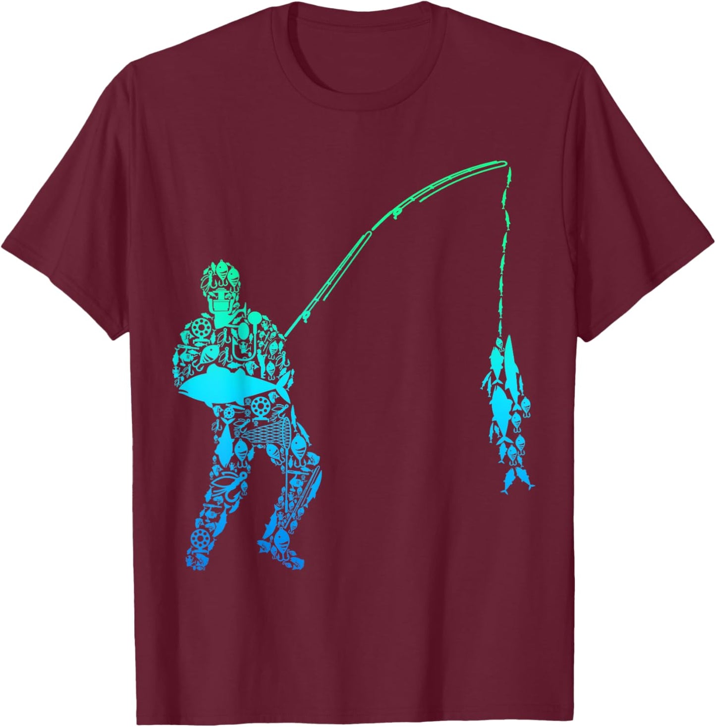 Cool Fisherman Apparel & Gift Ideas Fishing Fish Men Boys Black Small T-Shirt - T-Shirt | Maroon