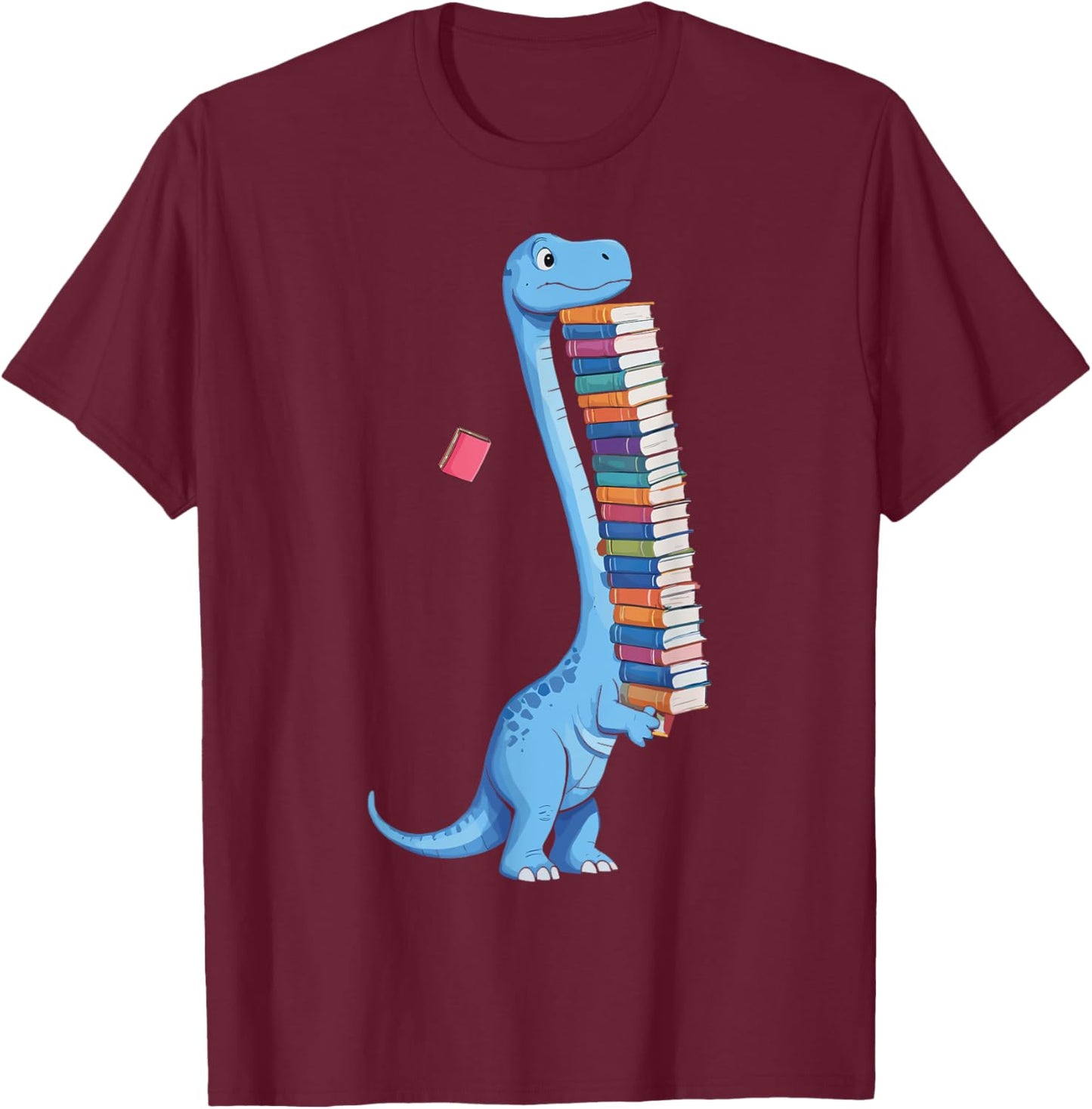 Book Carrying Dinosaur Reading Dino T-Shirt - T-Shirt | Maroon