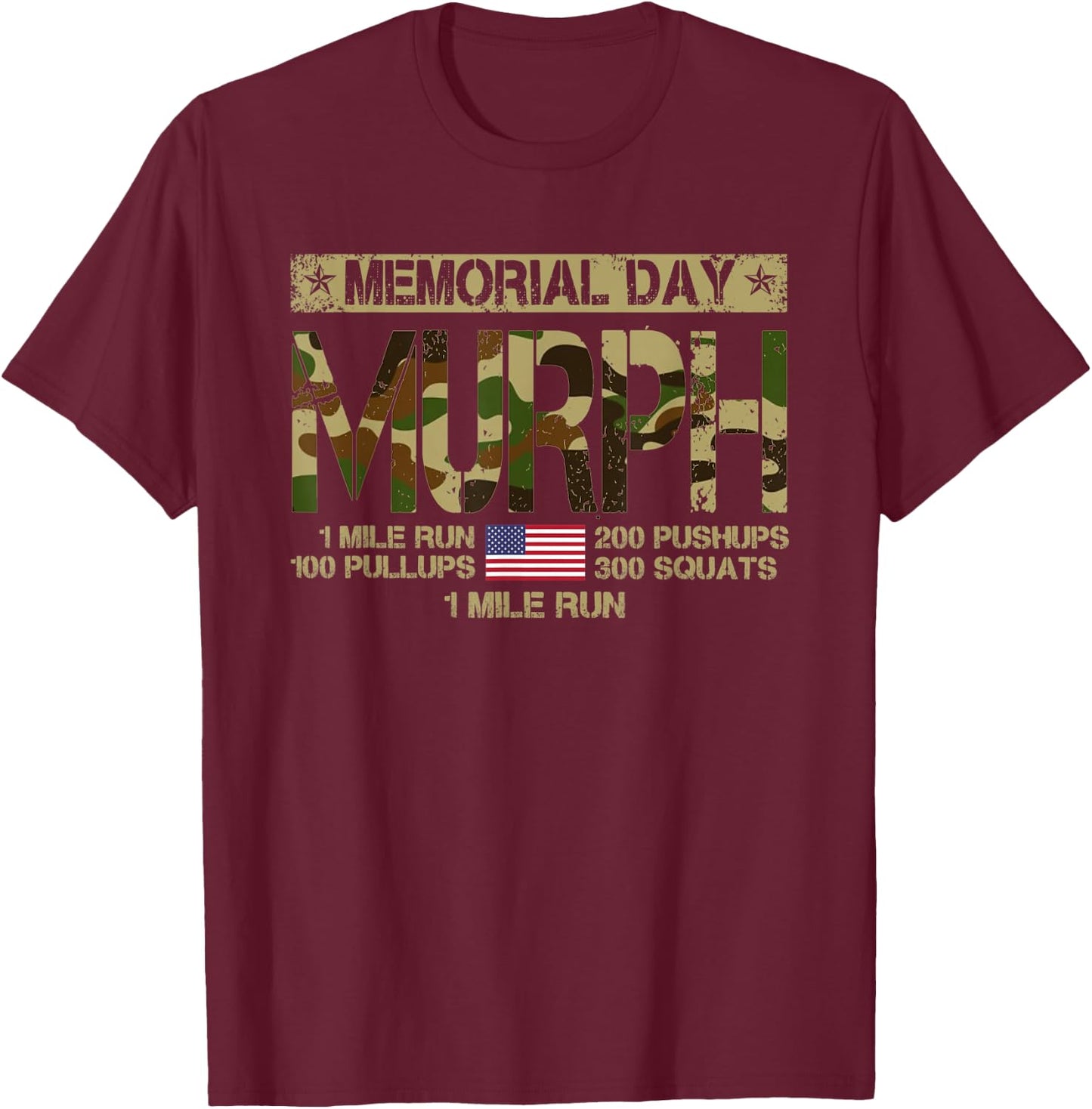 Murph Challenge Memorial Day Patriotic WOD American Flag Women Men T-Shirt - T-Shirt | Maroon