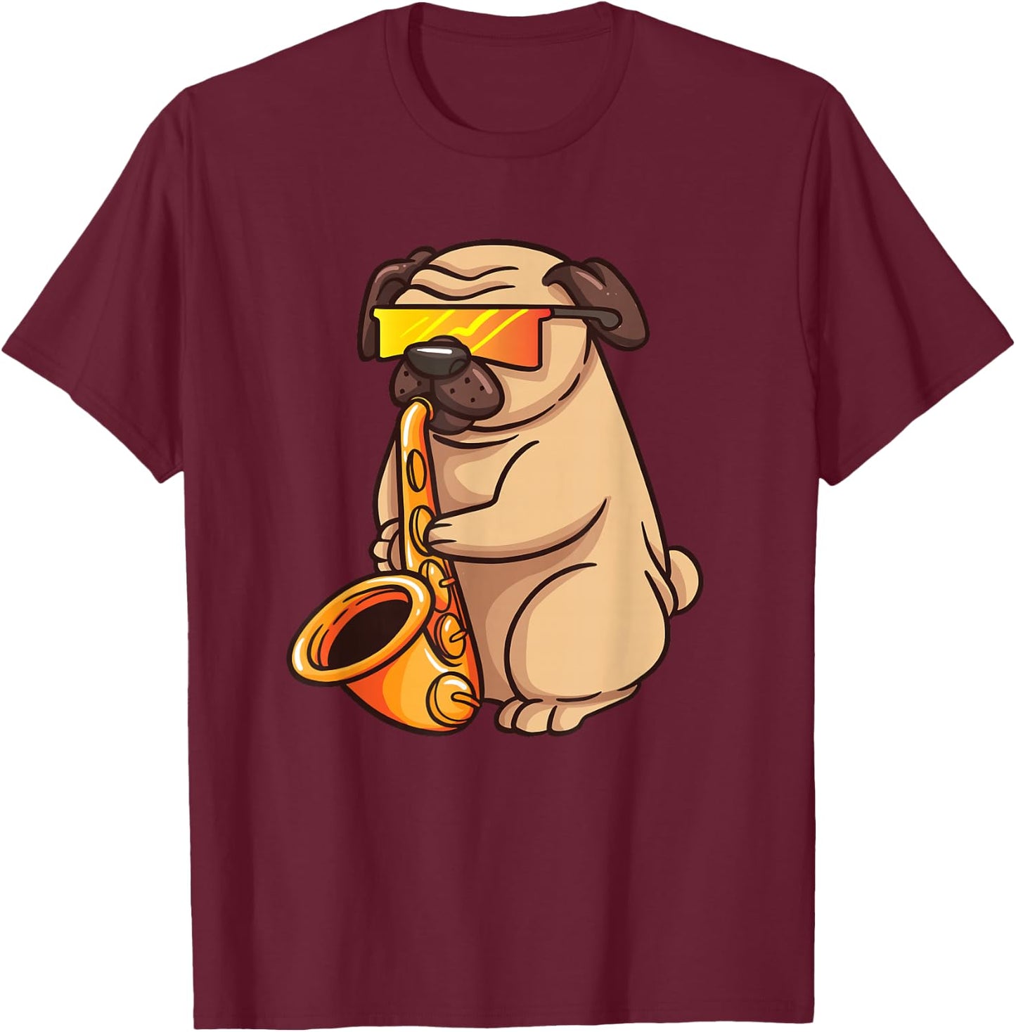 Saxophone Player Pug Jazz Band Music And Dog Lovers Gift T-Shirt - T-Shirt | Maroon