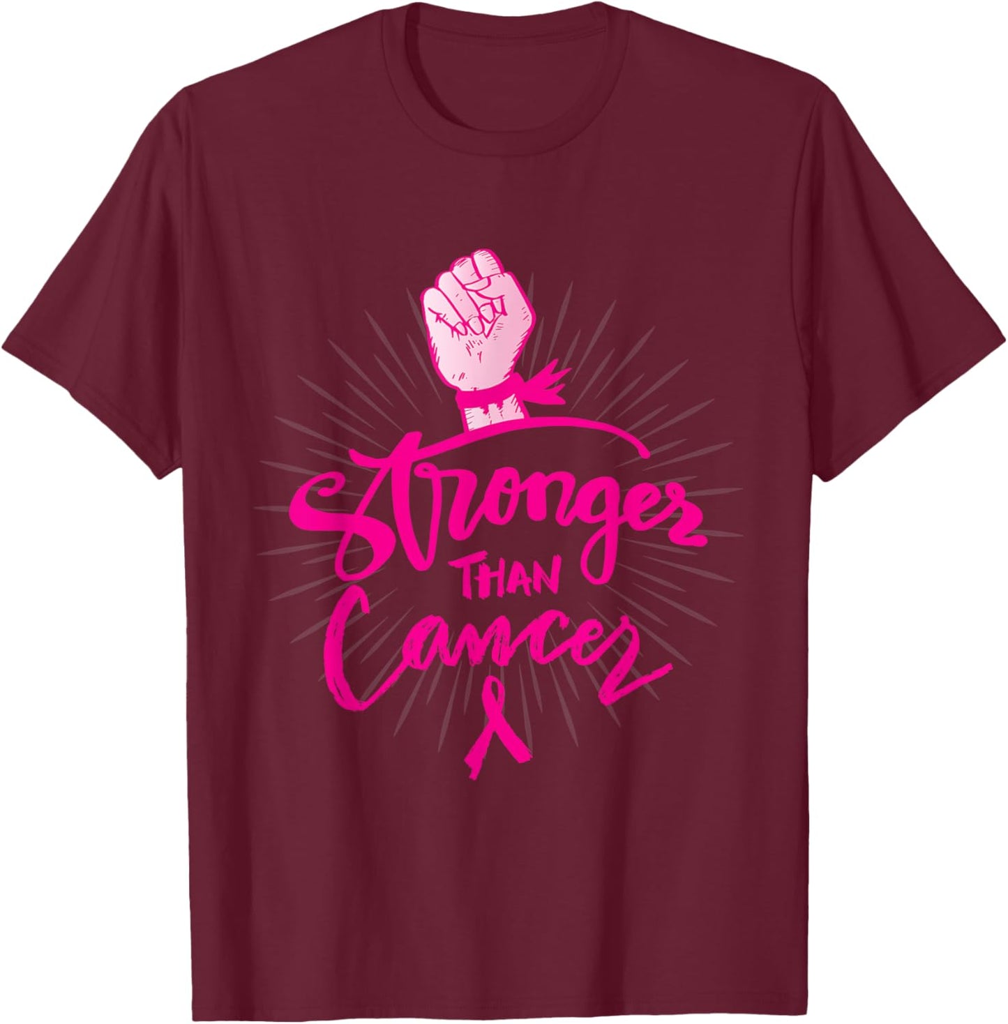 Stronger Than Breast Cancer Awareness Month Pink Ribbon T-Shirt - T-Shirt | Maroon