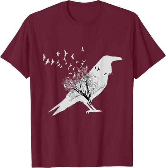Black Crow Bird T-Shirt - T-Shirt | Maroon