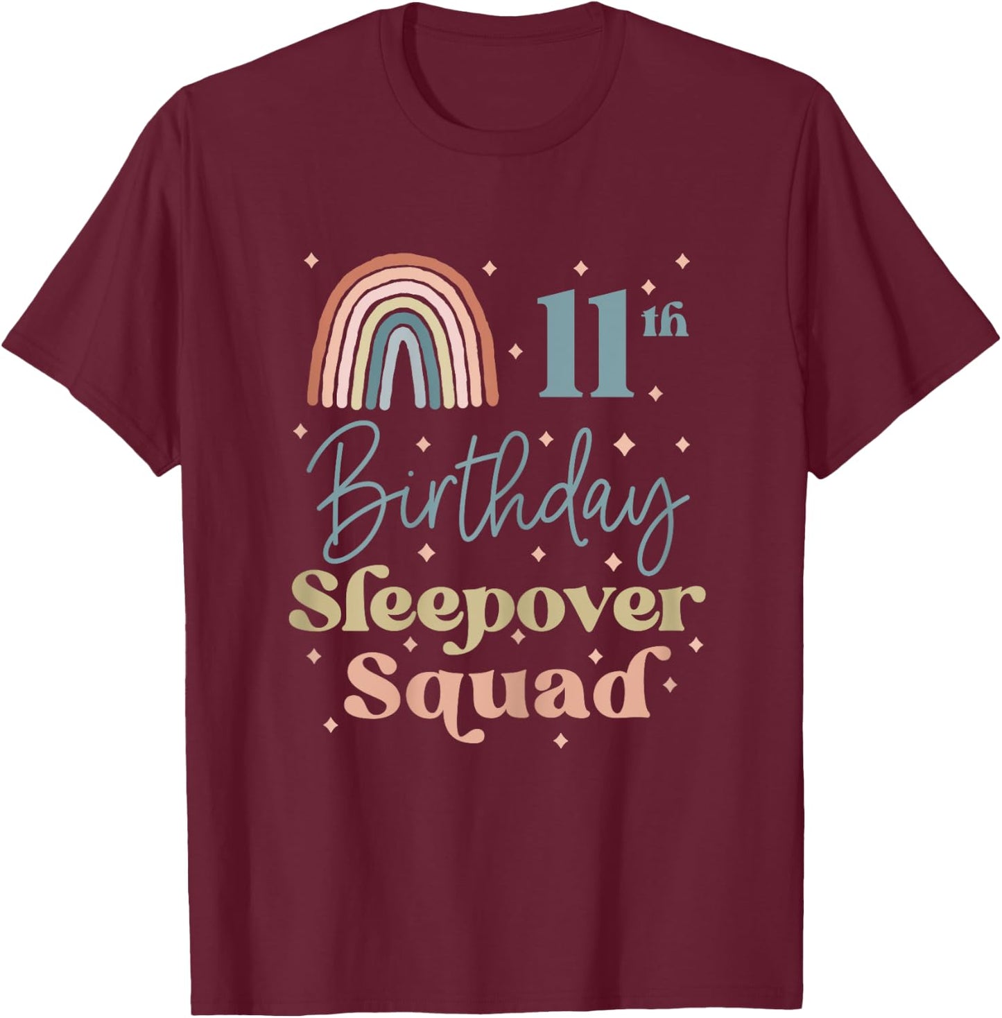 11th Birthday Boho Rainbow Sleepover Squad Pajamas for Girls T-Shirt - T-Shirt | Maroon