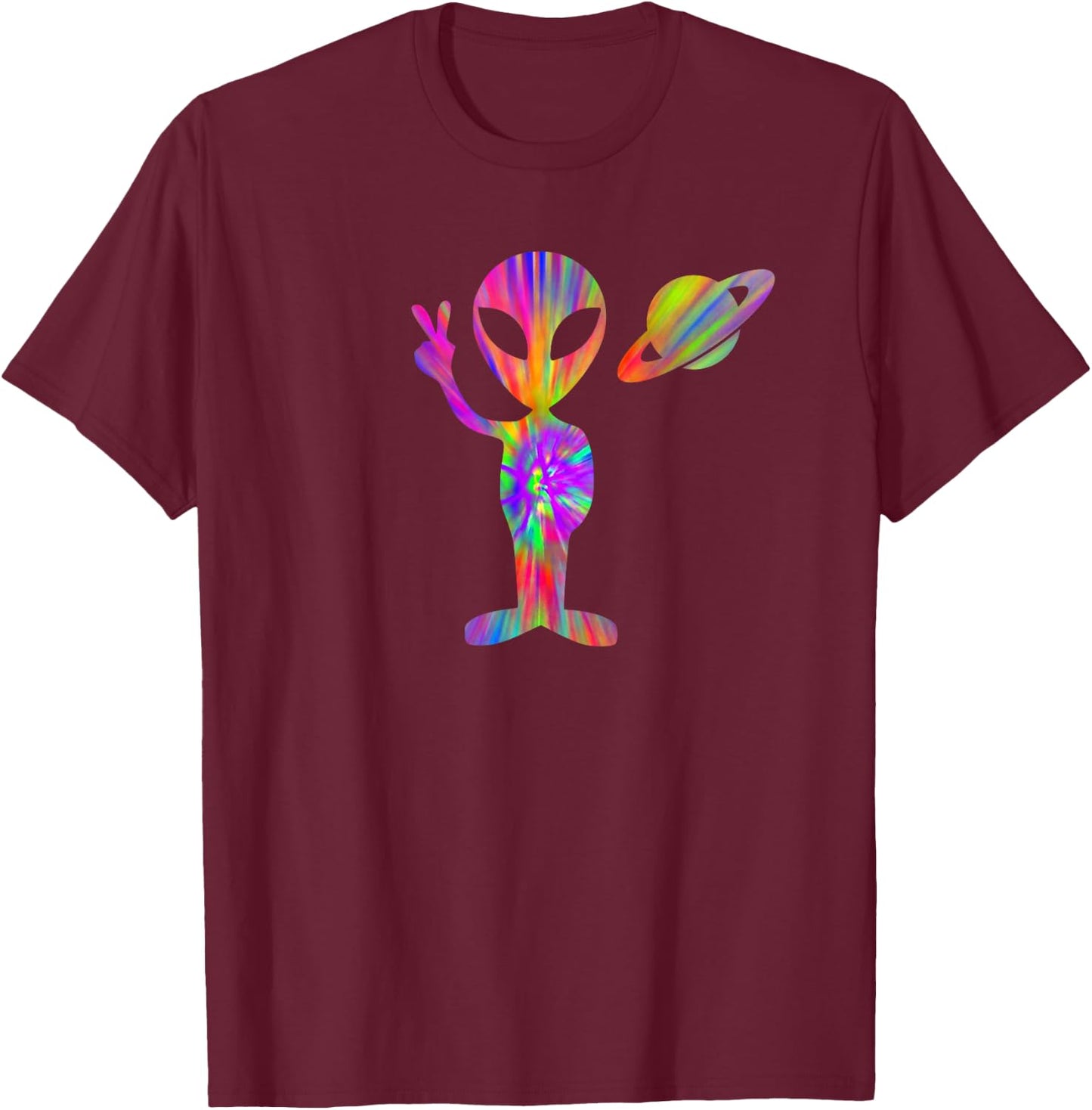 Alien Hippie Saturn Silhouette I Aliens UFO Roswell Tie Dye T-Shirt - T-Shirt | Maroon