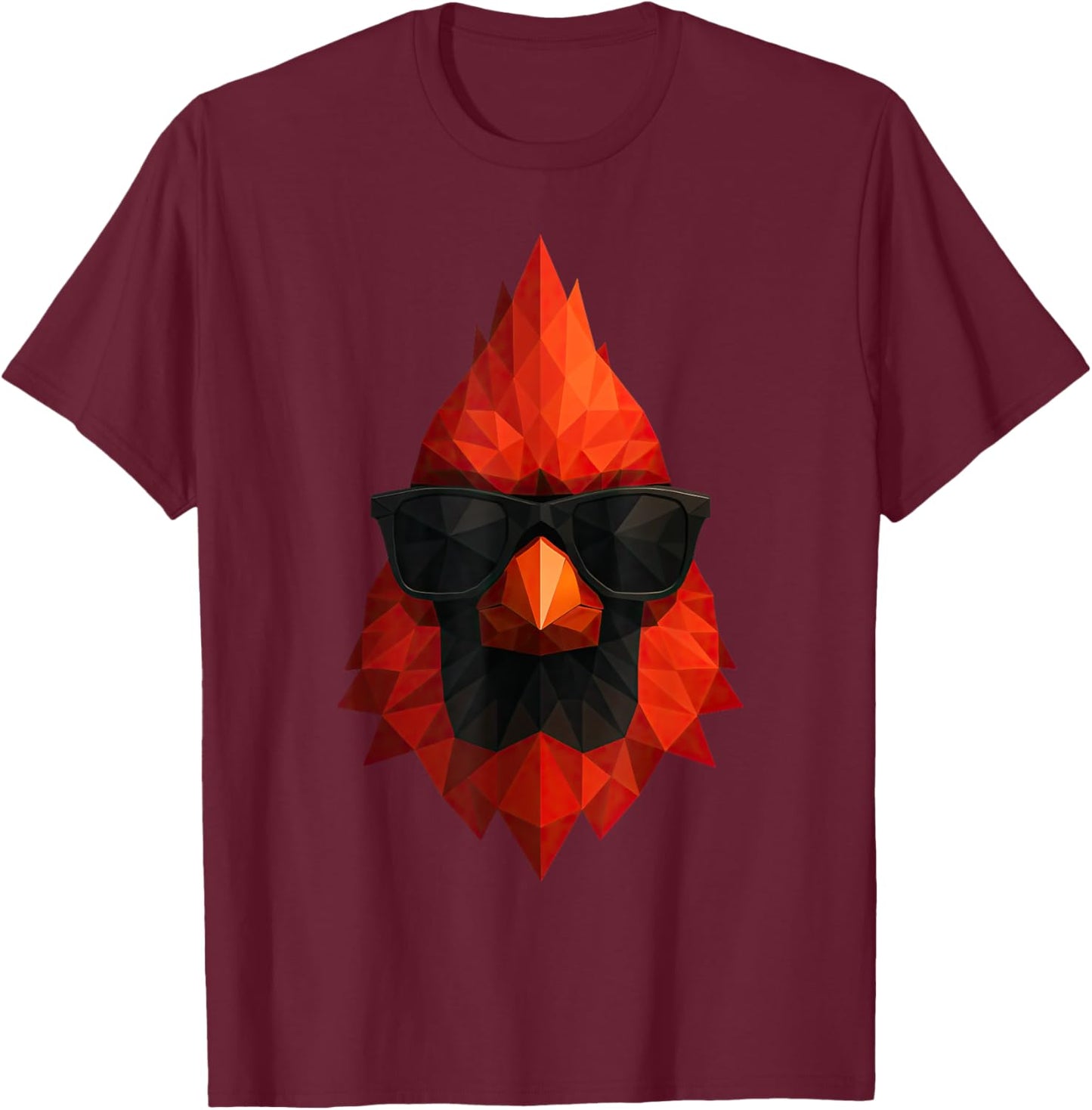 Cool Geometric Red Cardinal Bird Low Poly Birding T-Shirt - T-Shirt | Maroon