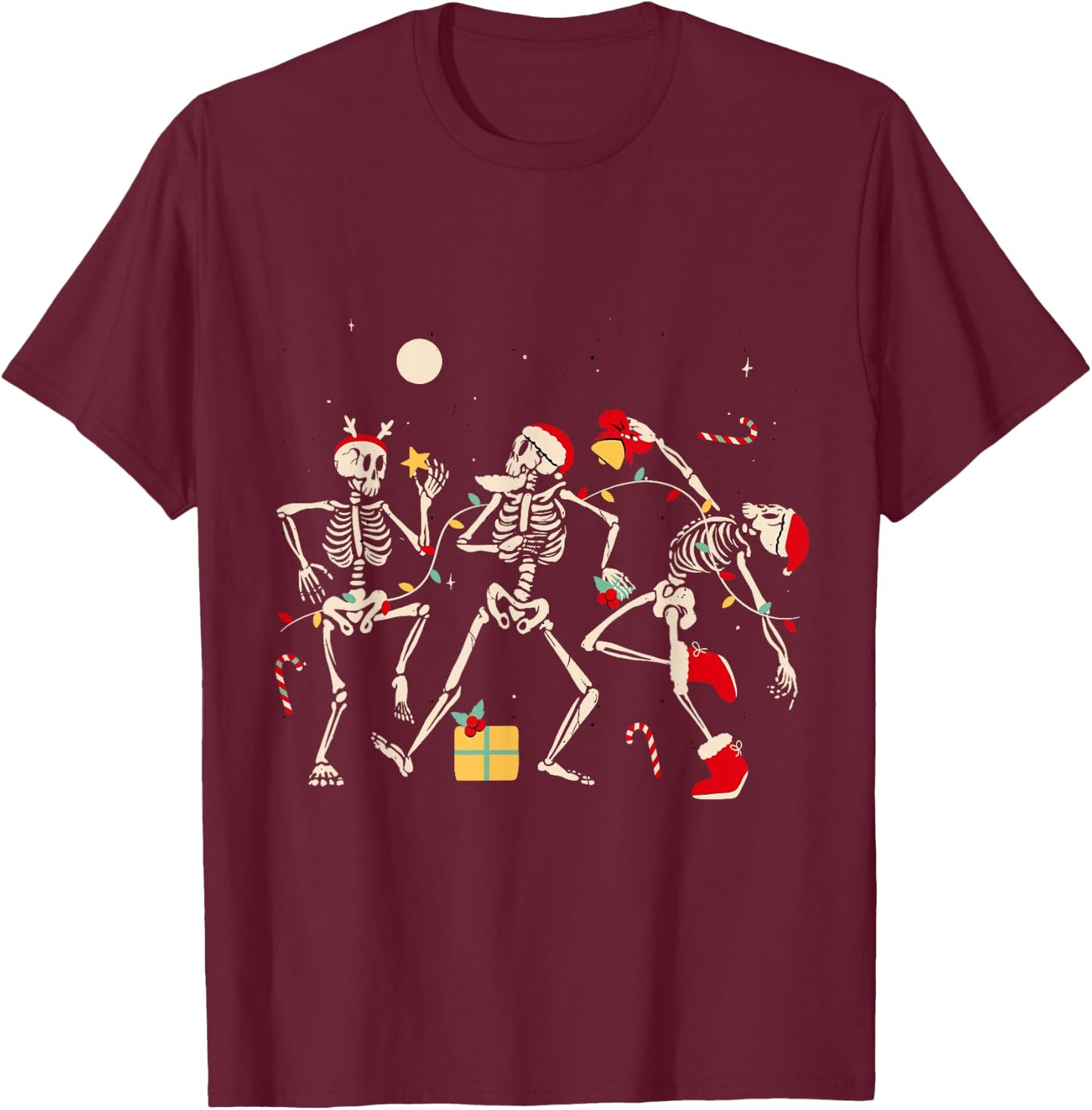 Funny Christmas Dancing Skeletons Xmas Humor Adult T-Shirt - T-Shirt | Maroon