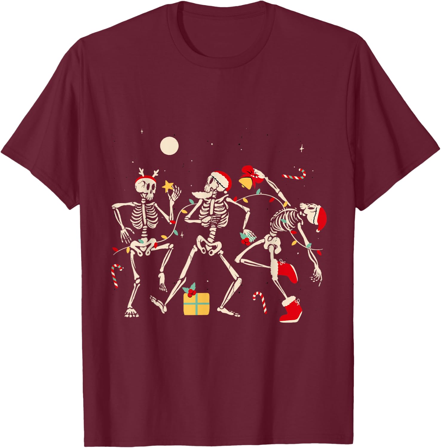 Funny Christmas Dancing Skeletons Xmas Humor Adult T-Shirt - T-Shirt | Maroon