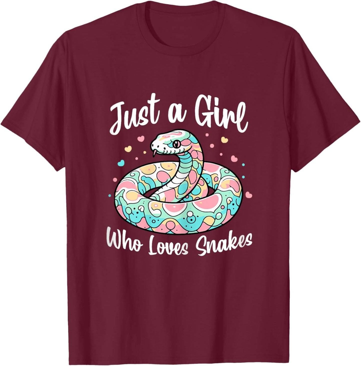 Just A Girl Who Loves Snakes - Cute Snake Pastel Color Art T-Shirt - T-Shirt | Maroon