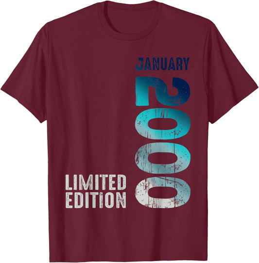 January 2000 Year 2000 Retro 2000 Vintage Limited Edition T-Shirt - T-Shirt | Maroon