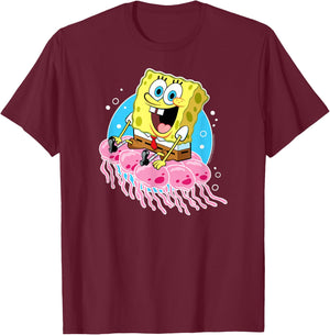 SpongeBob SquarePants - Jellyfish Ride T-Shirt - T-Shirt | Maroon