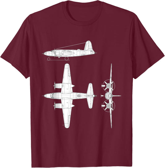 Martin B-26 Marauder WW2 Bomber Airplane Blueprint T-Shirt - T-Shirt | Maroon