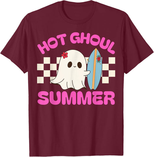 Funny Hot Ghoul Summer Ghost Spooky Beach Halloween Men Women T-Shirt - T-Shirt | Maroon