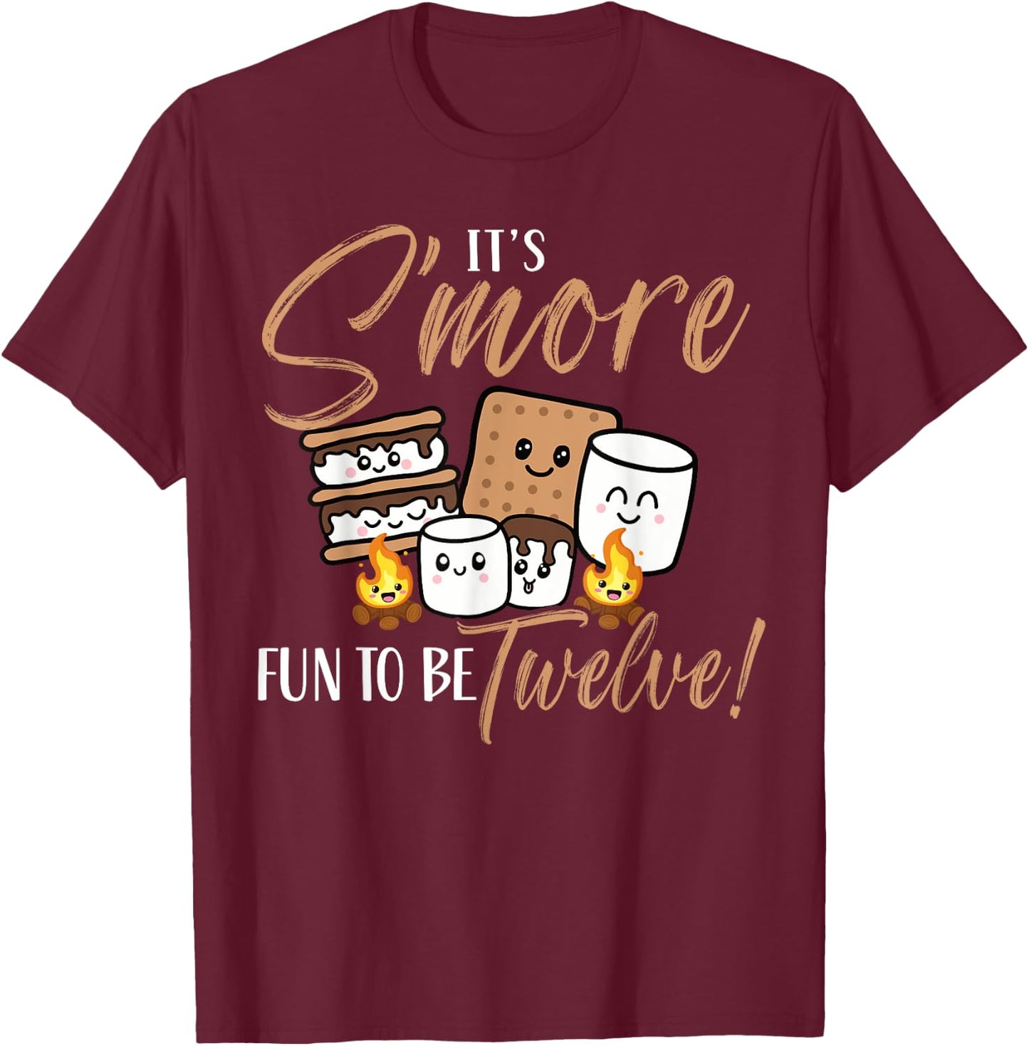 It's Smore Fun To Be 12 Twelve Birthday Campfire Marshmallow T-Shirt - T-Shirt | Maroon