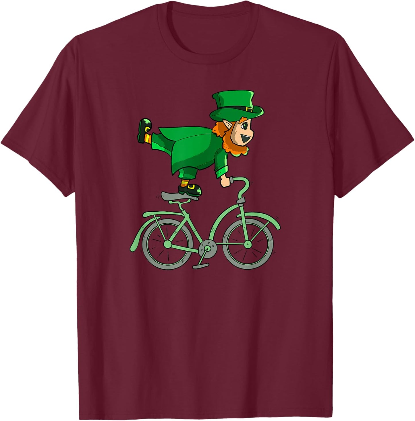 Leprechaun on a Bike | St Patrick's Day Cycling T-Shirt - T-Shirt | Maroon