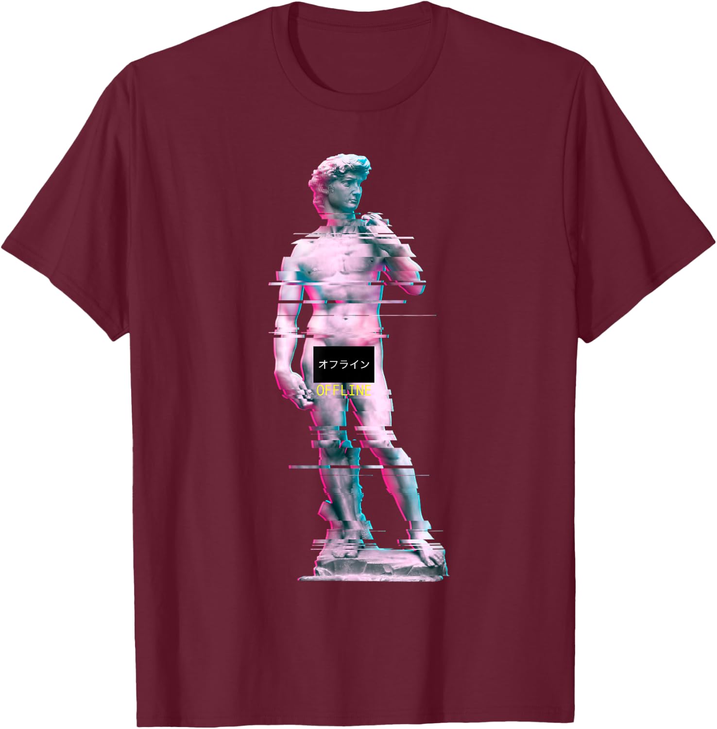 Vaporwave Retro 80s 90s David Statue Glitch Art T-Shirt - T-Shirt | Maroon