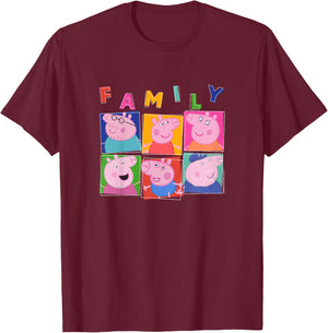 Peppa Pig Family Portrait Panels T-Shirt - T-Shirt | Maroon